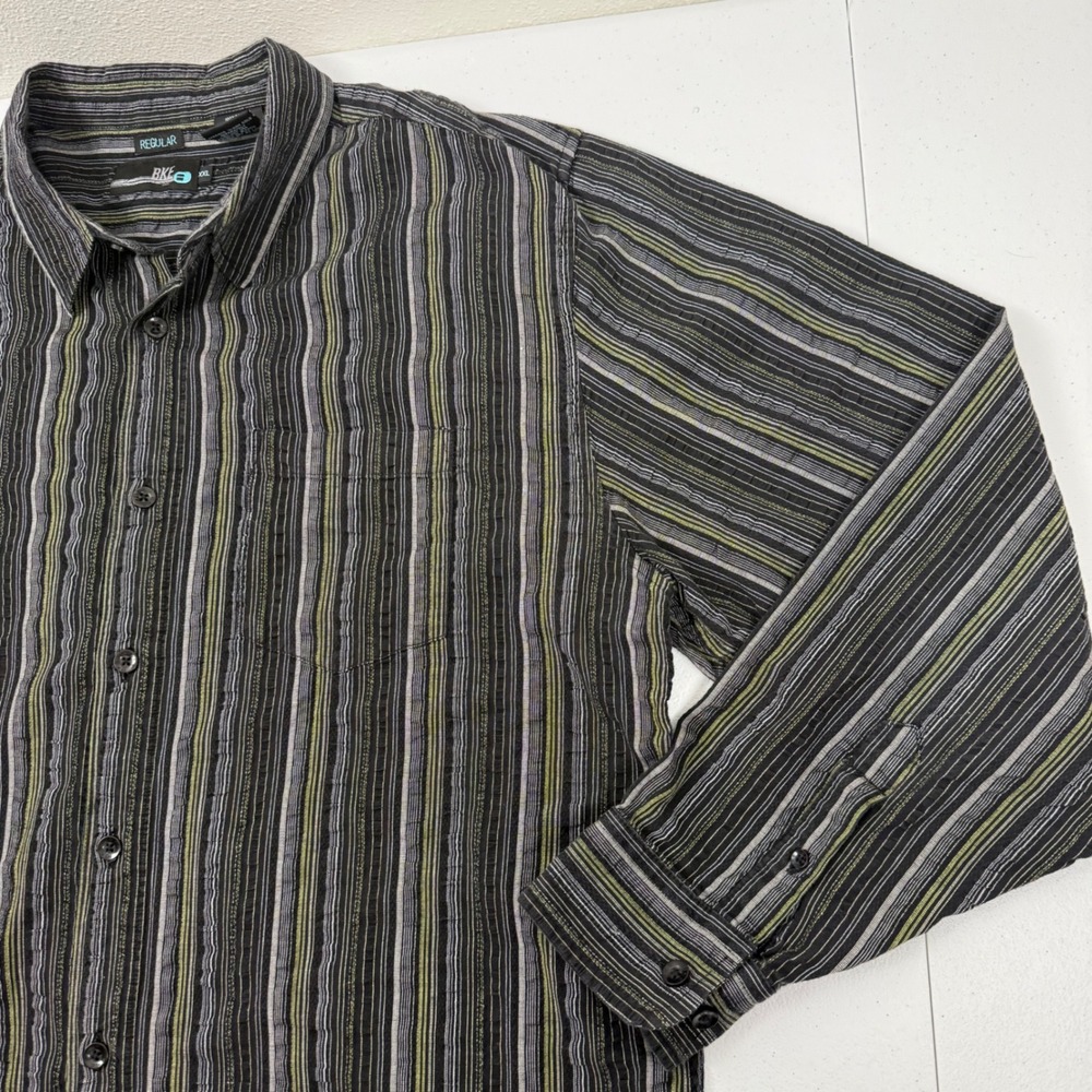 BKE Mens XXL Regular Fit Long Sleeve Striped Button Down Shirt Black Grey Green - Picture 6 of 8